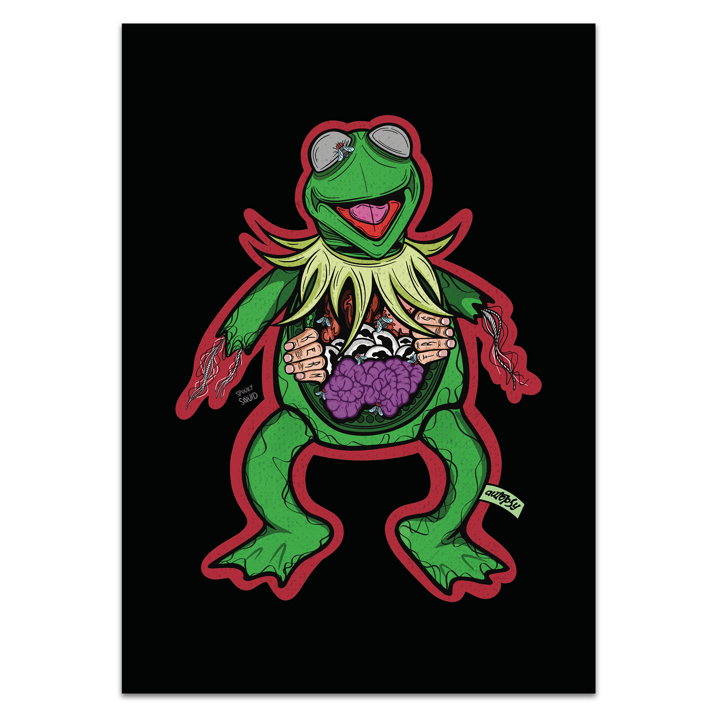Autopsy Frog – Dark Cartoon Horror Illustration