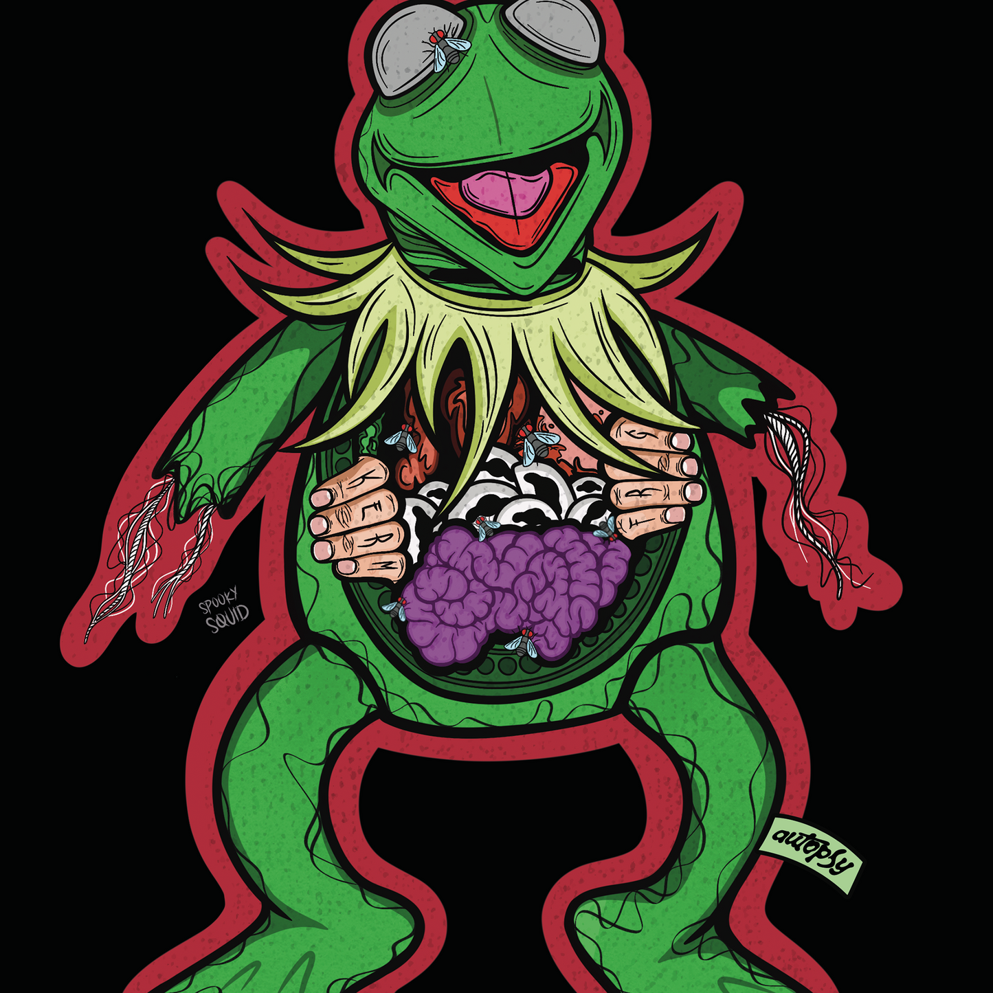 Autopsy Frog – Dark Cartoon Horror Illustration